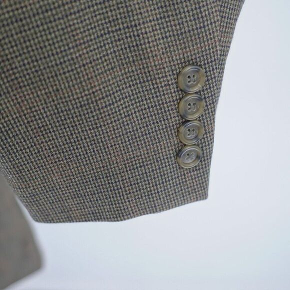 Jos A Bank Wool Sport Coat Green Blue Check W/ Brown Windowpane 44R / Slim 46R - Picture 3 of 12